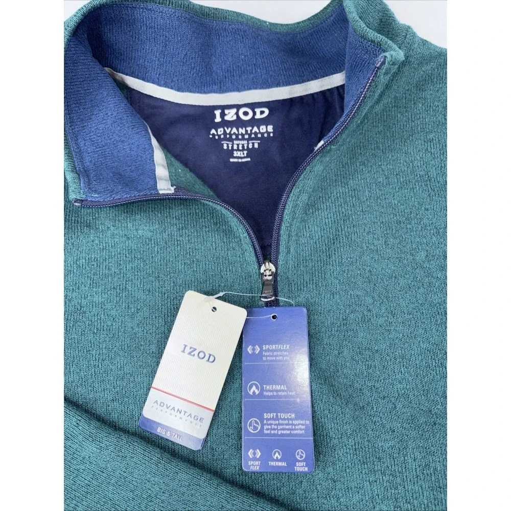 NWT IZOD Advantage‎ Performance Mens 3XLT Quarter Zip Pullover Velvet Green